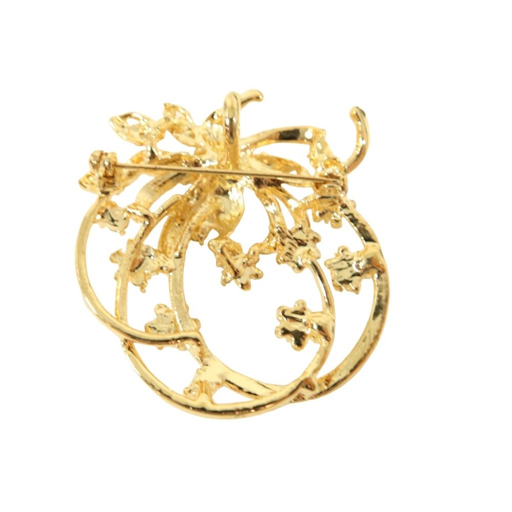 Vintage Gold Tone Clear & Aurora Borealis Foral Flower Looped Brooch Pin 2" - Picture 5 of 6